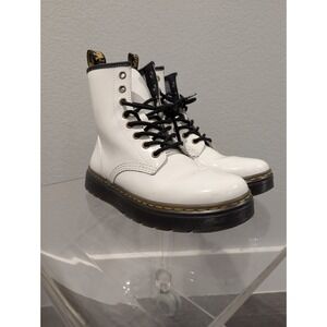Dr. Martens Zavala Patent Combat Boots Sz 7 Women/ 6‎ Men White Lace Up